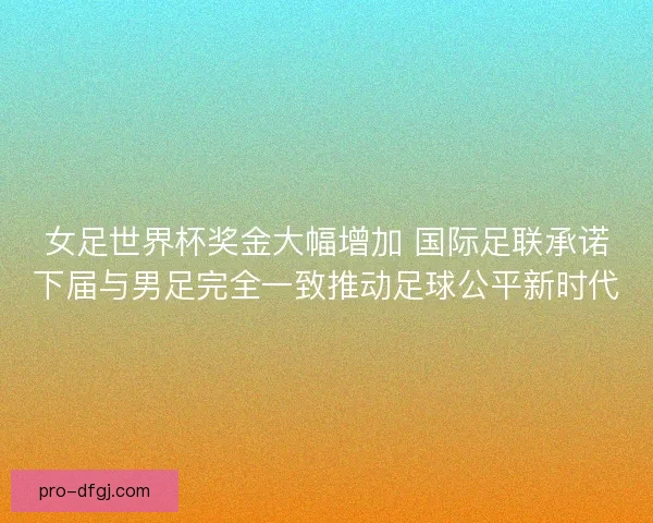 女足世界杯奖金大幅增加 国际足联承诺下届与男足完全一致推动足球公平新时代
